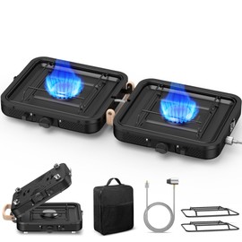 2 Burner Propane Camping Stove, Folding Portable Gas Stove Grill Propane with Carrying Bag, 17500 BTU, Built to Last, for Camping, Car Travel, Yard Parties, Outdoor Cooking, Backpacking Camp Stove