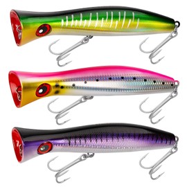 THKFISH Topwater Fishing Lures GT Popper Fishing Lure Saltwater Fishing Lures Tuna Popper Lures Blackspot Pink PurpleLaser GreenLaser 3pcs