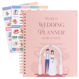 JUNART Beautiful Wedding Planner and Organizer, 11.2"×9.3" Detailed Pink Wedding Planner with Stickers, Engagement Gifts for Newly Engaged Couples, Bride and Groom