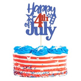 1 paquete de decoración para tartas del Día de la Independencia con purpurina roja y azul para el Día de la Independencia de Estados Unidos, suministros de fiesta patriótica