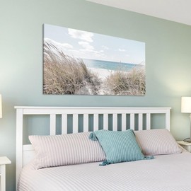 SD SOFT DANCE Ocean Canvas Wall Art Picture: Beach Scenes Sea Painting Coastal Grass Seascape Artwork Seaside Landscape Print Decor for Living Room Bedroom Home 48 x 24 Inch