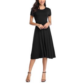Urban CoCo Women's Vintage Short Sleeve High Waist Flared Midi Casual Summer Dress Black
