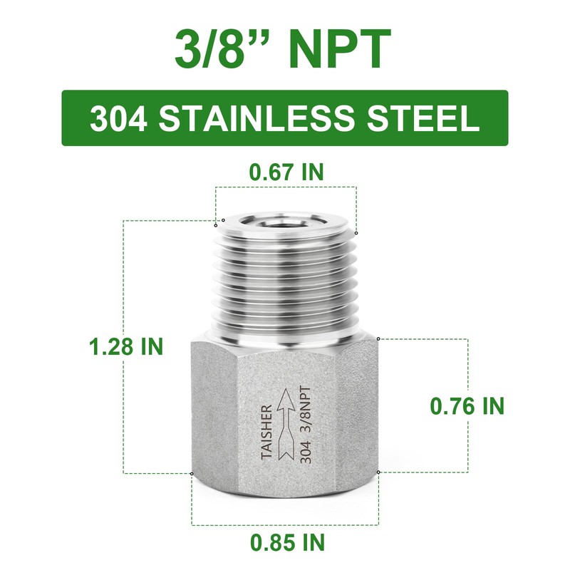 TAISHER 2PCS 304 Stainless Steel 3/8" NPT Male x 3/8"