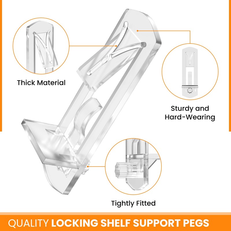 MARRTEUM 40Pcs Plastic Locking Shelf Support Pegs, 6.9mm Clear Self-Locking