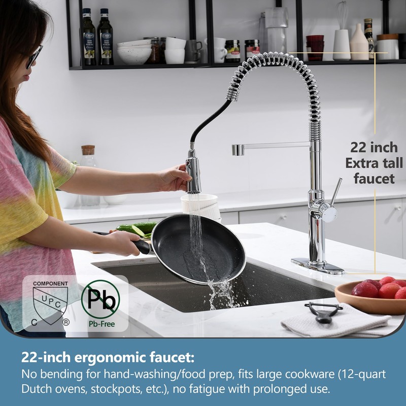 Lavatrum 22‘’ Extra-Tall Polished Chrome Kitchen Faucets,Commercial High Arc Single