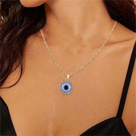 Yienate Crystal Evil Eye Pendant Necklace Gothic Blue Talisman Eye Pendant Necklace Turkish Evil Eye Lucky Protection Necklace Round Rhinestone Eye Necklace Jewelry for Women and Girls