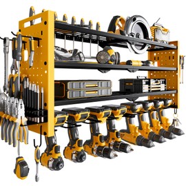 NattyDot Power Tool Organizer Wall Mount,Cordless Drill Organizer,4 Layers Large Capacity Tool Rack with 8 Drill Holders(YELLOW)