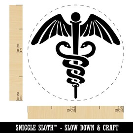 Caduceus Health Medical Symbol Self-Inking Rubber Stamp for Stamping Ink Stamper Crafting Planners - 1/2 Inch Mini - Green Ink