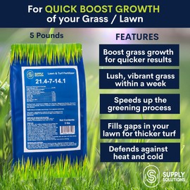 Supply Solutions 21.4-7-14.1 Lawn and Turf Fertilizer with Iron - Achieves a Lush Green Lawn in Weeks - Turf Builder for All Grass Types - for Greener Grass Fertilizer (5lbs)
