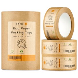 Koju Kraft Paper Packing Tape 48mm x 50m | 3 Pack | Eco Friendly & Recyclable Brown Paper Tape for Packaging Parcels & Moving House Boxes | Strong, Heavy Duty Paper Parcel Tape