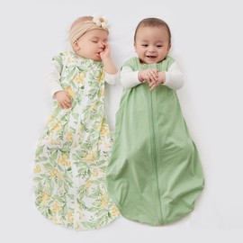 Duomiaomiao Baby Sleeping Bag 2 Pack 0.5 Tog Sleep Sack, Baby Summer Sleeping Bag 100% Cotton Baby Wearable Blanket Unisex Toddler Newborn Sleep Bag 6-18 Months, Green&Leaf
