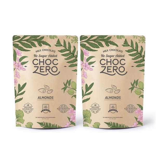 ChocZero's Keto Bark, Milk Chocolate Almonds, No Added Sugar, Low Carb, No Sugar Alcohols, Non-GMO (2 bags, 6 servings each)