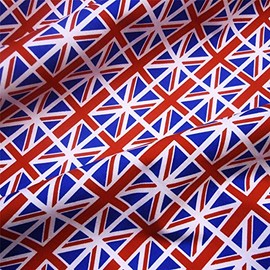 White 100% Cotton with Medium Union Jack Flags (Per Metre)