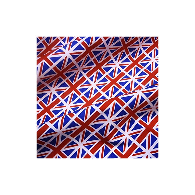 White 100% Cotton with Medium Union Jack Flags (Per Metre)