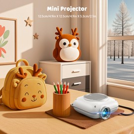 HOMPOW Mini Projector with Two -Way Bluetooth, Portable Projector for Home Theater Use, Support 1080P for Outdoor Projector/Movie Projector Compatible with HDMI, USB, Laptop, TV Stick (White)