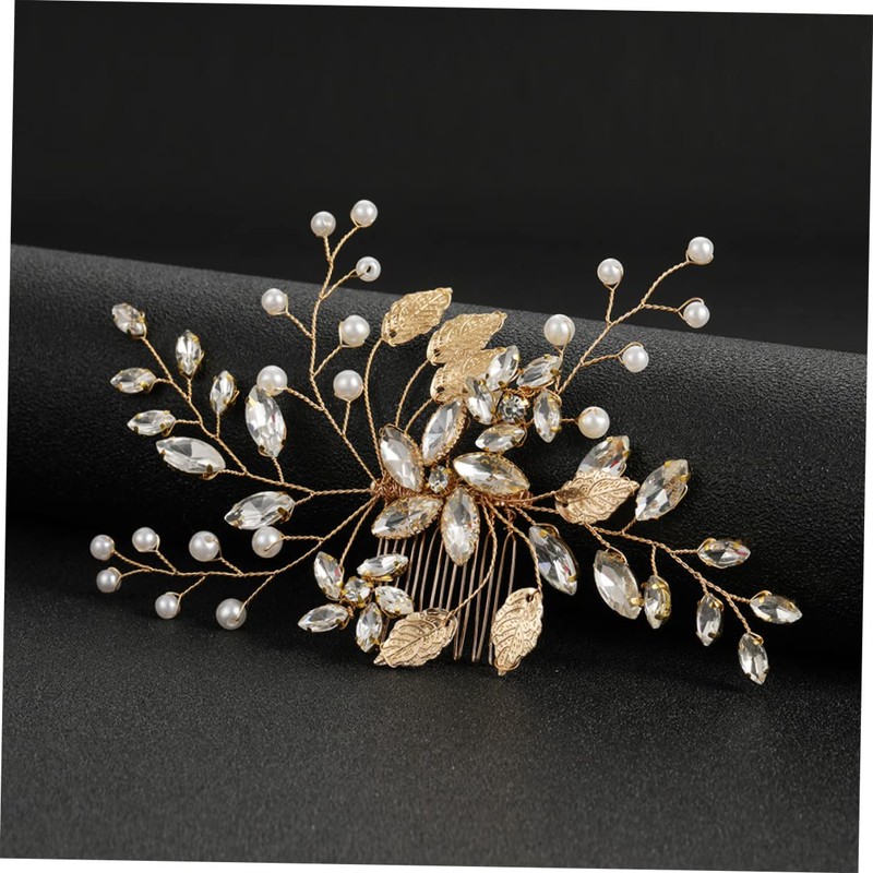 Mikinona Bridal Rhinestone Hair Comb Pearl and Gemstone Elegant Wedding