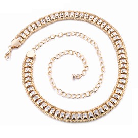 Trimming Shop Women's Gold Waist Chain Belt With Silver Rhinestone For Womens, Girls, Wedding, Fashion Accessories, Ceremony, Western Dresses, Party Wear, etc. (122cm, Long)