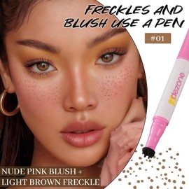 YBUETE 2 in 1 Liquid Freckle Blush Pen, Natural Lifelike Fake Freckles, Lightweight Matte Liquid Cheek Blush Makeup Pen, Long Lasting Waterproof Natural Sun-kissed Face Makeup for Women