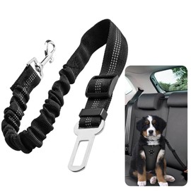 Adjustable Dog Car Seat Belt Harness, Pet Safety Belt with Elastic Strap, Dog Car Harness for Travel, Black, 20in-29in long
