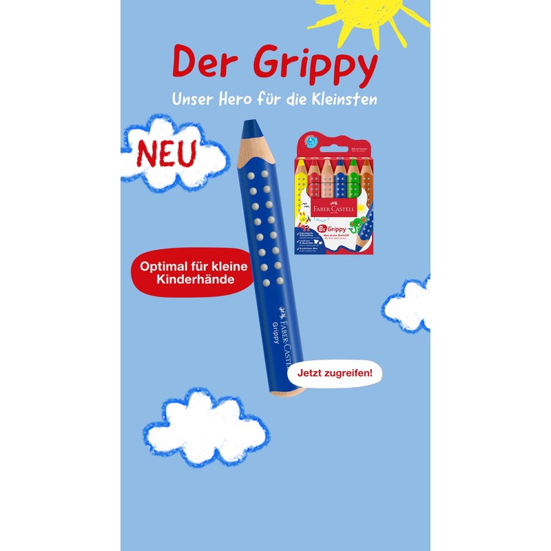 FABER-CASTELL Grippy 110635 Colouring Pencils Set, 6 Colouring Pencils with