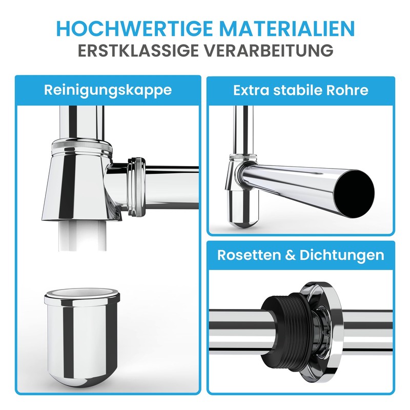Bächlein Universal cup siphon for washbasins, odour trap with cleaning