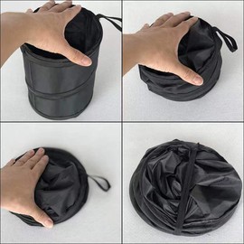 Rojuna Universal Car Trash Can, 2pcs Collapsible Foldable Black Trash Bags, 6 x 8 Inch, 1.79L Capacity, Steel Wire Lined, Portable Garbage Bin for Car