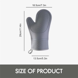 Set of 2 Silicone Oven Mitts, Oven Gloves with Non-Slip Waterproof,Oven Gloves with Soft Lining, for Cooking Baking Kitchen Mittens (Gray)