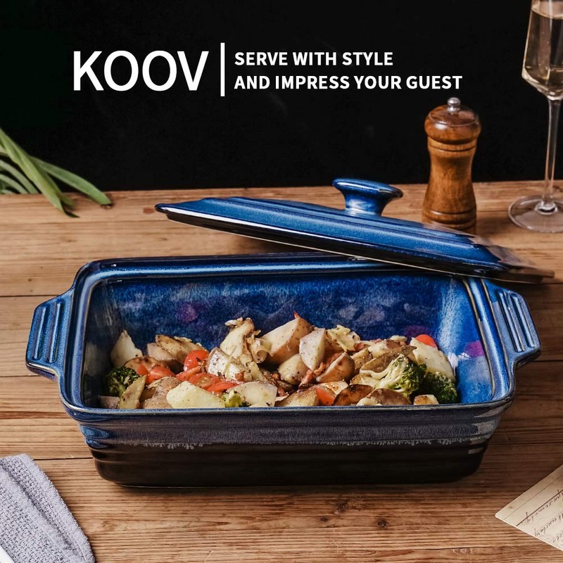 KOOV Ceramic Casserole Dish With Lid, Covered Rectangular Set, Lasagna