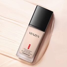 VENZEN Thin Light Concealer Liquid Foundation Waterproof Moisturizing Clear Naked Natural Long-Lasting Soft Texture Rubber Ring Delicate Colors (#01 NATURAL (6761))