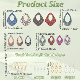 CRAFTYMELODY Wooden Dangle Earring Making Kit for Jewelry Making with 48Pcs 12 Style Wooden Colorful Pendants Teardrop Charms 48Pcs Earring Hook 100Pcs Jump Rings Gold Silver Earring Findings