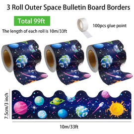 99 Feet Galaxy Bulletin Board Border, 3 Rolls Outer Space Scalloped Borders Trim Night Sky Classroom Bulletin Board Border Trim for Back to School Chalkboard Whiteboard Decorations