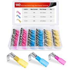 Nilight 140PCS Heat Shrink Piggy Back Spade Terminals Connectors Assortment Kit 22-16/16-14/12-10 AWG Spade Quick Splice Crimp for Auto Cars Trucks Boats and 12V Accessories, 2 Years Warranty