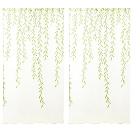 Willow Window Curtain Voile Tulle Room Salix Leaf Sheer Gauze Curtain Voile Panel Drapes Curtain for Bedroom, Living Room, Balcony (1pcs, 100 x 200cm)