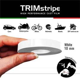 4R Quattroerre.it 10494 Trim Stripes Adhesive Strips for Cars, White, 10 mm x 10 mt