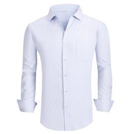 Alex Vando Mens Dress Shirts Wrinkle Free Regular Fit Stretch Rayon Bamboo Button Down Shirt,Blue/White,XL