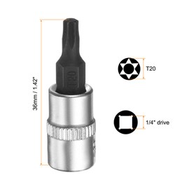 sourcing map 3pcs T20 Torx Bit Socket 1/4" Square Drive Star 6 Point Extension Impact Bit Power Nut Driver Set S2 & CR-V Steel Socket Ratchet Wrench Bits, Silver Black