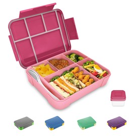 SiHuiTu Bento Lunch Box,Lunch Box for Adults 1330ml Bento Box with 6 Compartments, Lunch Boxes with Cutlery Set, Leak Proof Lunch Box for Kids, Snack Box for School Kindergarten Office (Rose red)