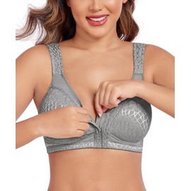 Exclare Women's Front Closure Posture Back Full Coverage Wirefree Everyday Bra (40D, Gray)