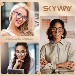 SKYWAY Oversized Blue Light Filter Glasses Women Men Stylish Retro Square Blue Light Glasses Computer Glasses Gaming Glasses Without Strength, Anti-Glare / UV Protection, 2 Pink/Purple Tortoiseshell