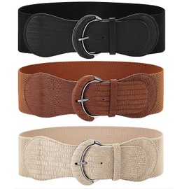Yuni Sophy 3 pieces of women's wide belts, waist belts, leather elastic belts, ladies dresses, decorative belt hooks (Black,khaki,beige, Small)
