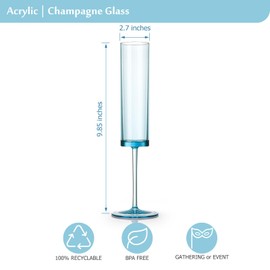 Champagne Flutes 6 OZ Acrylic Square Champagne Glasses Stemmed Coupes Reusable Wedding Toasting Glasses Rose Bride Wine Glasses For Birthday Party Wedding Anniversary Christmas (Blue, 6 Pack)