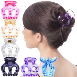 RC ROCHE 6 Pcs Octopus Hair Claw Clip Women Thick Hair Jaw Round Extra Big XL Jumbo Pumpkin Hair Secure No Slip Grip Clamps Styling Plastic Strong Cute, Large Transparent Multicolor