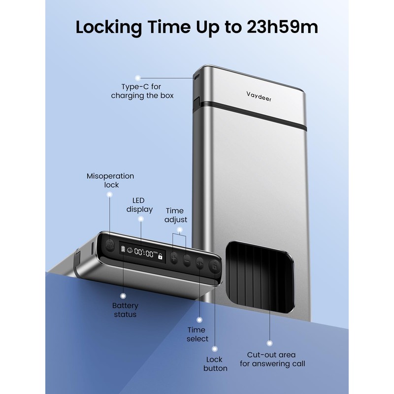 Vaydeer Metal Phone Lock Box, Cellphone Locker Box with Timer,