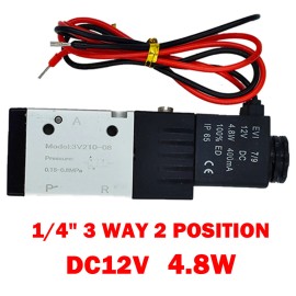 WIC Valve 1/4" 3 Way 2 Position Directional Control Electric Solenoid Air Valve 12V DC US