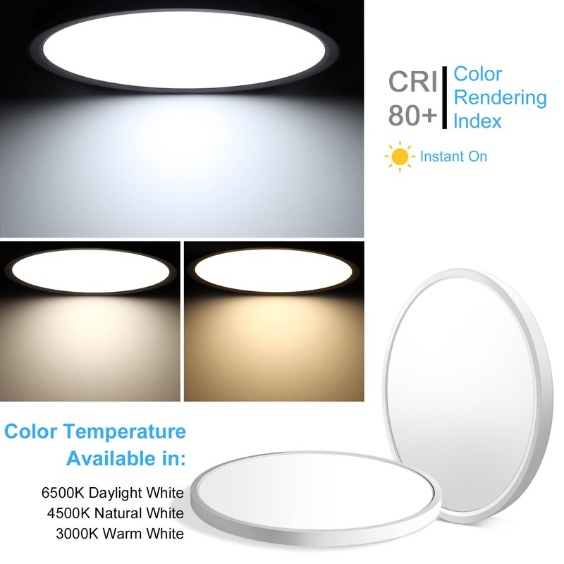 24W LED Flush Mount Ceiling Light Fixture, 6500K Daylight White,