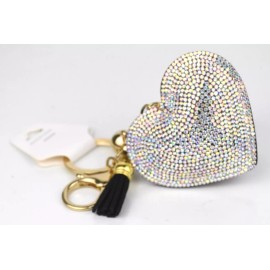 Heart Rhinestone Keychain with Black Tassel Hooks to Handbag Llavero Corazon NEW