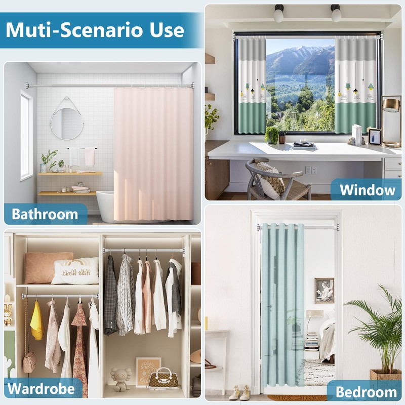 Bonpally Shower Curtain Rod 32-47 Inches Adjustable, Non-Slip Spring Tension
