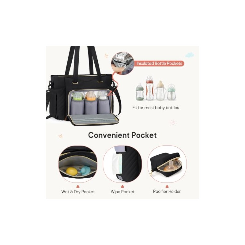 RAINSMORE Baby Changing Bags Large Nappy Tote Bag with Changing