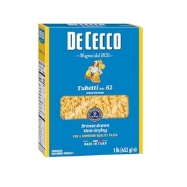 De Cecco Pasta, Tubetti No.62, Made in Italy, High in Proteing & Iron, Bronze Die, 16 Oz, Pack of 5