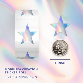 Mobiusea Creation Holographic Star Stickers | 1 Inch | 1000pcs in a Roll | Perforated Foil Star Stickers | Metallic Shinny Rainbow Effects Silver Star Stickers | Sparkle Stickers